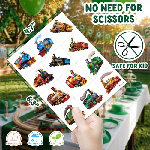 48PCS Train Party Favors - 24 Temporary Tattoos & 24 Stick Hands for Kids Birthday Party Supplies, Goodie Bag Stuffers, Classroom Prizes, Treasure Box Toys - görsel 18