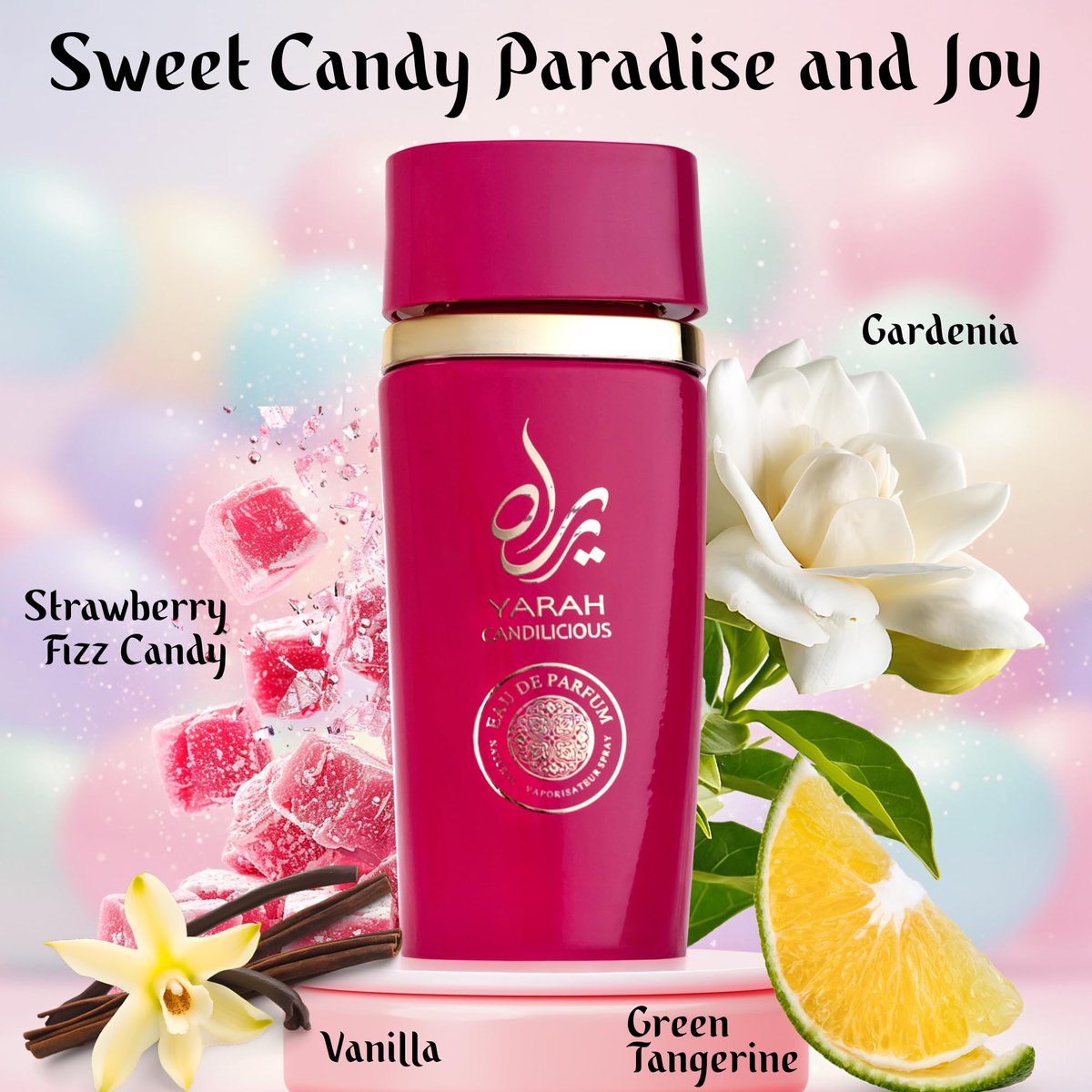 SAADAH Yarah Candilicious Eau De Parfum for Women – Sweet Strawberry, Vanilla & Cotton Candy Fragrance, 4.0 Fl.Oz (120ml) Avelisse