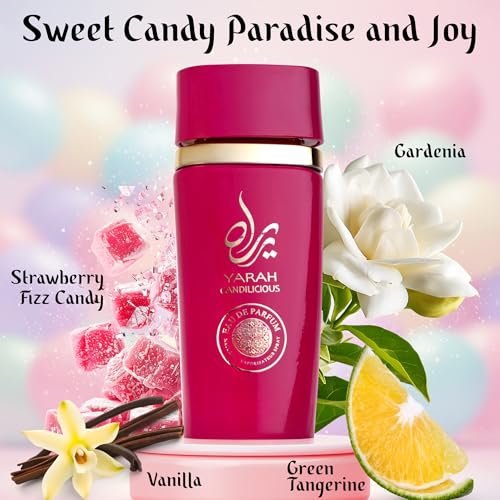 SAADAH Yarah Candilicious Eau De Parfum for Women – Sweet Strawberry, Vanilla & Cotton Candy Fragrance, 4.0 Fl.Oz (120ml) Avelisse