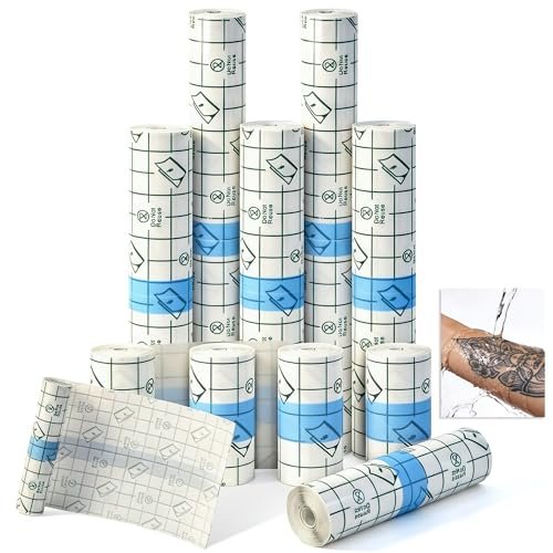 GAGATOAD Tattoo Wrap 20 Yard Total Mixed Size 2/4/6/8 Inch Waterproof Transparent Tattoo Bandage Aftercare Film Breathable Self-Adhesive Cover Up Sheets for Healing, Tattoo Skin Tape Dressing Supplies 10 Roll Avelisse