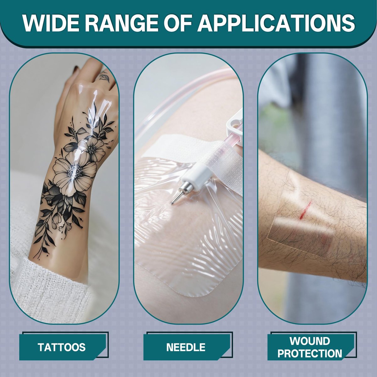 GAGATOAD Tattoo Wrap 20 Yard Total Mixed Size 2/4/6/8 Inch Waterproof Transparent Tattoo Bandage Aftercare Film Breathable Self-Adhesive Cover Up Sheets for Healing, Tattoo Skin Tape Dressing Supplies 10 Roll Avelisse