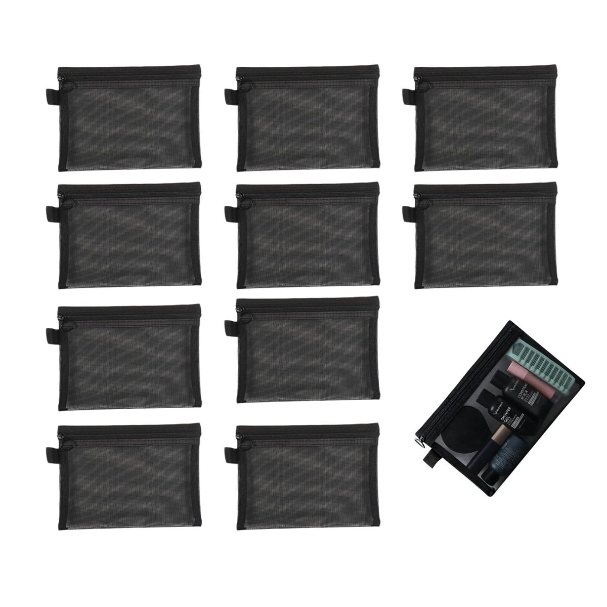 Astero 10 Pcs Black Zipper Pouches – 7.48"×5.51" Small Ripstop Storage Bags, Lightweight Travel Organizers for Makeup, Cables, Toiletries and Everyday Essentials - görsel 1