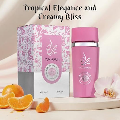 SAADAH Yarah Eau De Parfum for Women 4.0 Fl. Oz - Oriental Vanilla Gourmand Perfume with Sweet Orchid, Tangerine, and Tropical Fruits, Long Lasting Powdery Luxury Fragrance Avelisse