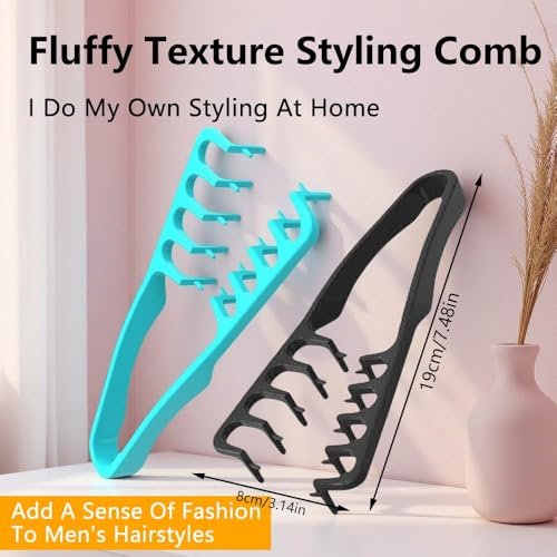 Texture Comb & Textured Styling Tool for Volumizing Fluffy Hair - 2-Pack Wide Tooth Quad Design for Detangling and Styling (Black+Blue) Avelisse