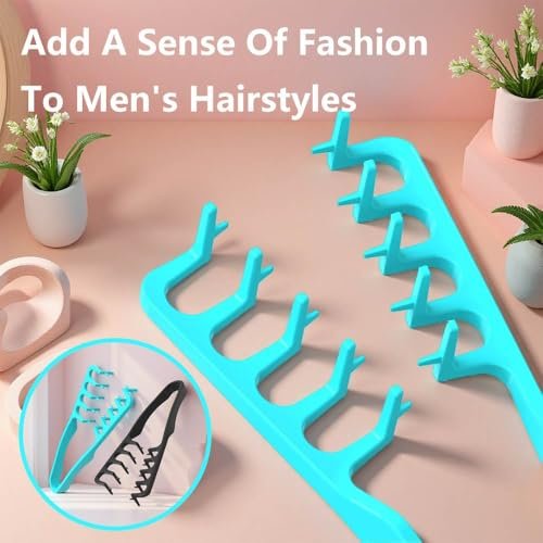 Texture Comb & Textured Styling Tool for Volumizing Fluffy Hair - 2-Pack Wide Tooth Quad Design for Detangling and Styling (Black+Blue) Avelisse