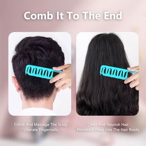 Texture Comb & Textured Styling Tool for Volumizing Fluffy Hair - 2-Pack Wide Tooth Quad Design for Detangling and Styling (Black+Blue) Avelisse