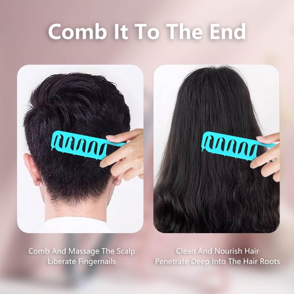 Texture Comb & Textured Styling Tool for Volumizing Fluffy Hair - 2-Pack Wide Tooth Quad Design for Detangling and Styling (Black+Blue) Avelisse