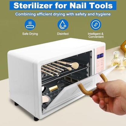10L Nail Tool Cleaning Machine, 1000W Heat Metal Tool Cleaning Cabinet, Two Layers with Temp and Time Control, Nail Cleaner Box, Manicure Tool Clean Cabinet for Heat Resistant Nail Tools (Pink)