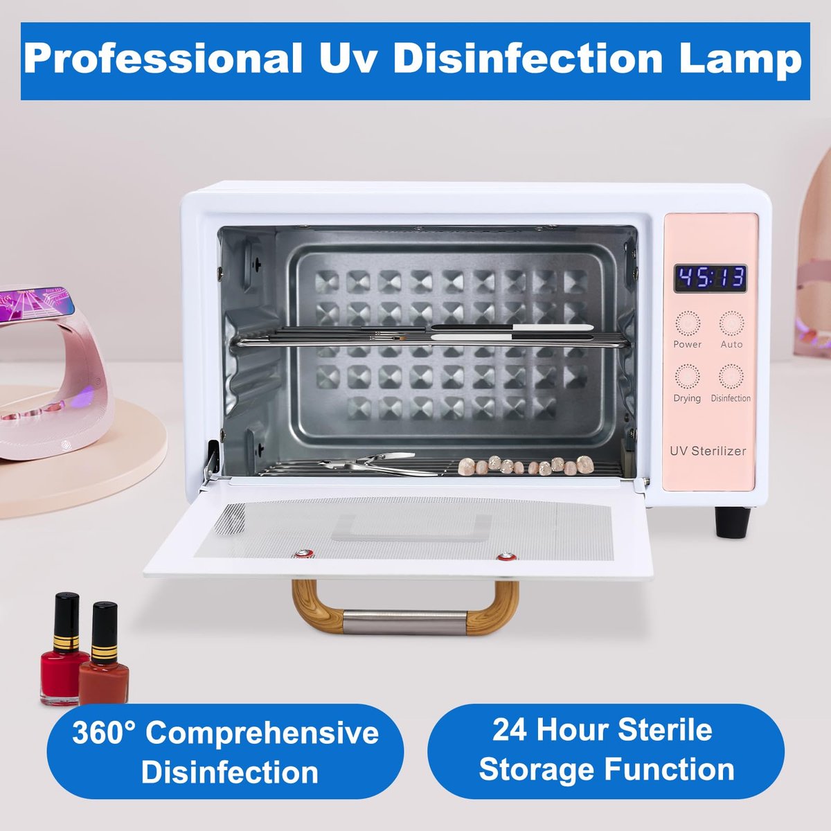 10L Nail Tool Cleaning Machine, 1000W Heat Metal Tool Cleaning Cabinet, Two Layers with Temp and Time Control, Nail Cleaner Box, Manicure Tool Clean Cabinet for Heat Resistant Nail Tools (Pink) - görsel 11