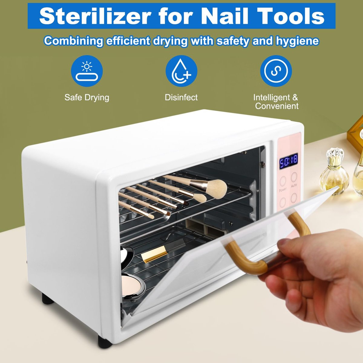 10L Nail Tool Cleaning Machine, 1000W Heat Metal Tool Cleaning Cabinet, Two Layers with Temp and Time Control, Nail Cleaner Box, Manicure Tool Clean Cabinet for Heat Resistant Nail Tools (Pink) - görsel 5