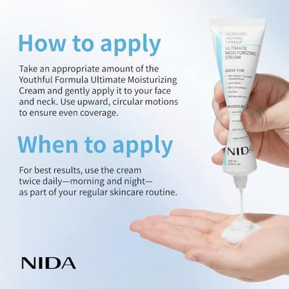NIDA Youthful Formula Ultimate Moisturizing Cream with Centella Asiatica, Niacinamide, Hyaluronic Acid & Collagen - Anti-Aging Face Moisturizer for Wrinkles, Fine Lines, Dark Spots & Dry Skin - 3.38 fl oz (100ml) Avelisse