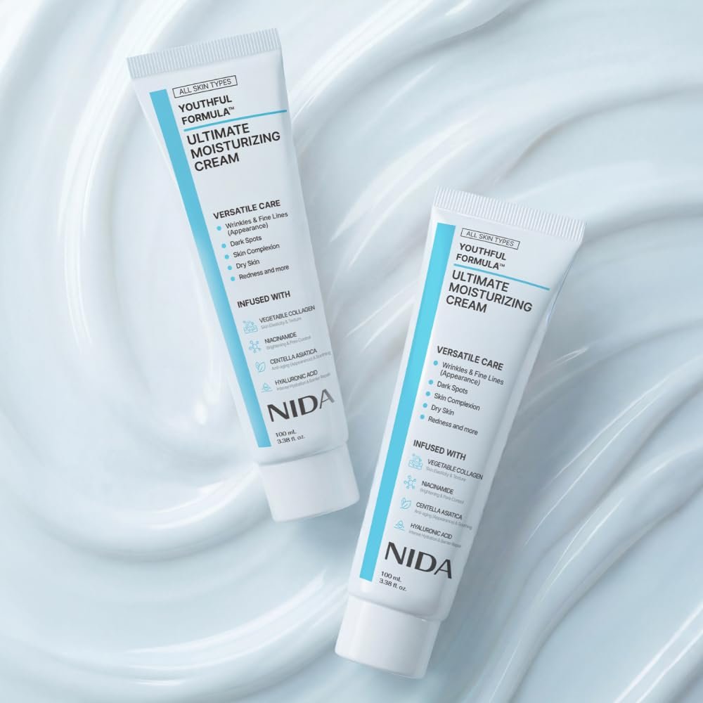 NIDA Youthful Formula Ultimate Moisturizing Cream with Centella Asiatica, Niacinamide, Hyaluronic Acid & Collagen - Anti-Aging Face Moisturizer for Wrinkles, Fine Lines, Dark Spots & Dry Skin - 3.38 fl oz (100ml) Avelisse