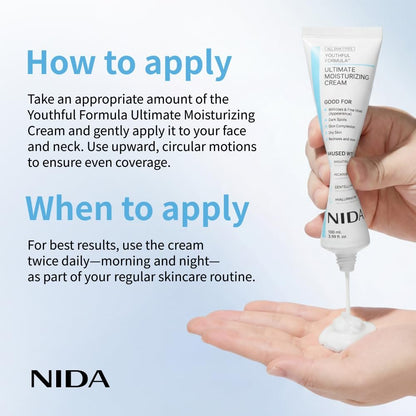 NIDA Youthful Formula Ultimate Moisturizing Cream with Centella Asiatica, Niacinamide, Hyaluronic Acid & Collagen - Anti-Aging Face Moisturizer for Wrinkles, Fine Lines, Dark Spots & Dry Skin - 3.38 fl oz (100ml) Avelisse