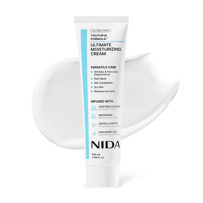 NIDA Youthful Formula Ultimate Moisturizing Cream with Centella Asiatica, Niacinamide, Hyaluronic Acid & Collagen - Anti-Aging Face Moisturizer for Wrinkles, Fine Lines, Dark Spots & Dry Skin - 3.38 fl oz (100ml) Avelisse