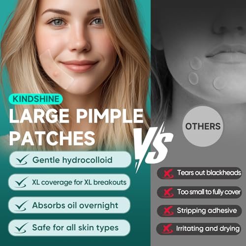 Kindshine 96 Count XL Pimple Patches - Hydrocolloid Acne Patches for Face & Body, Vegan Cruelty-Free Blemish Spot Stickers, Invisible Zit Covers for Chin, Back, Forehead - görsel 11