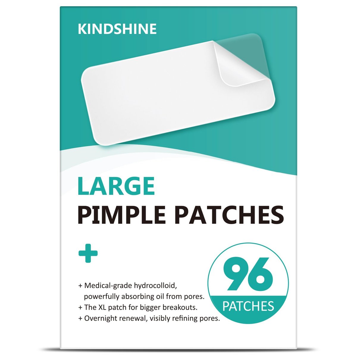 Kindshine 96 Count XL Pimple Patches - Hydrocolloid Acne Patches for Face & Body, Vegan Cruelty-Free Blemish Spot Stickers, Invisible Zit Covers for Chin, Back, Forehead - görsel 2