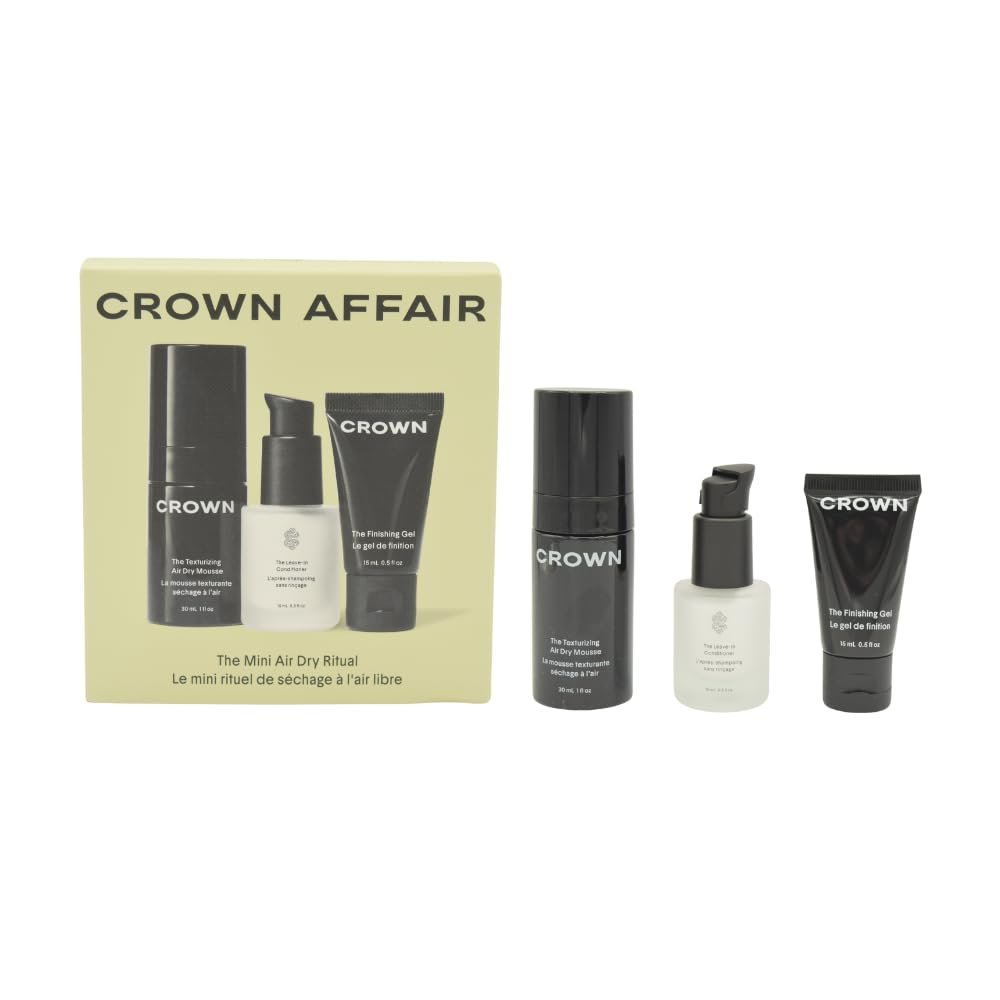 Crown Affair Mini Air Dry Hair Holiday Gift Set: Travel-Size Leave-In Conditioner, Texturizing Mousse & Finishing Gel Avelisse