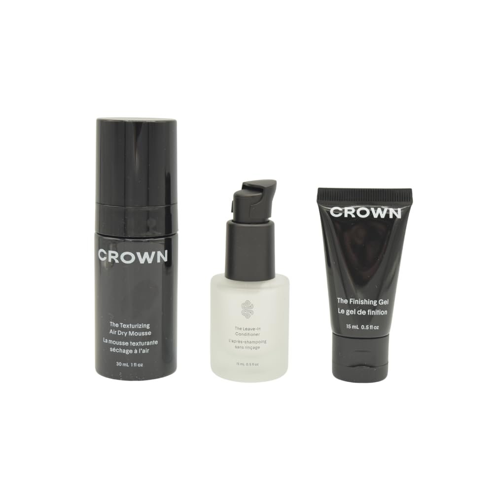 Crown Affair Mini Air Dry Hair Holiday Gift Set: Travel-Size Leave-In Conditioner, Texturizing Mousse & Finishing Gel Avelisse