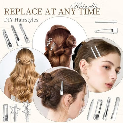 24PCS Silver Hair Clips Set - Cute Y2K Metal Barrettes, Anti-Slip Wavy Star Hair Clips for Women & Girls