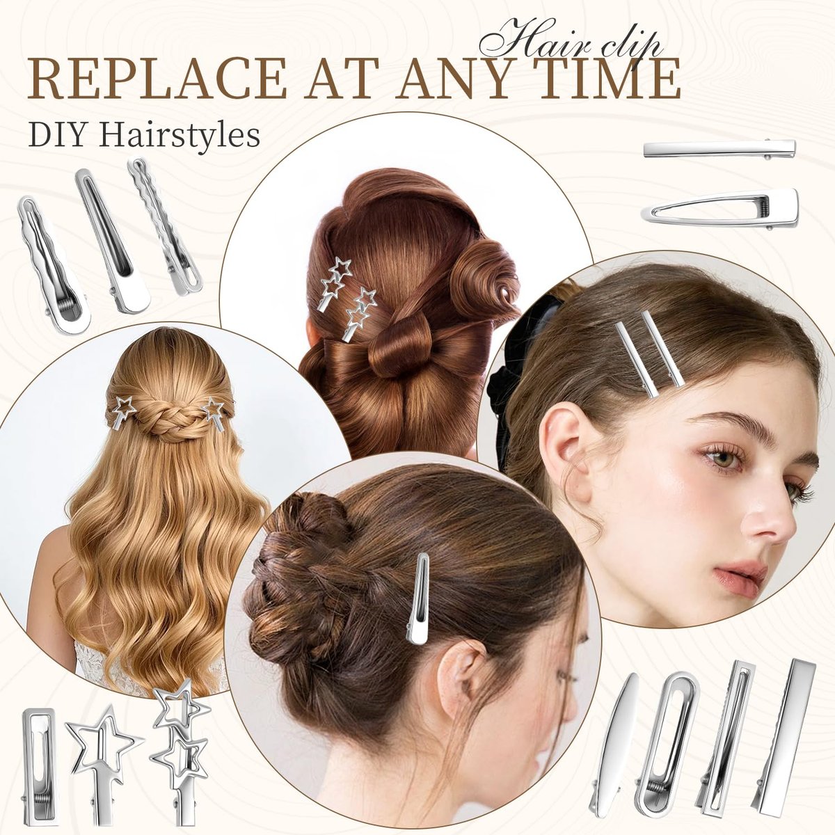 24PCS Silver Hair Clips Set - Cute Y2K Metal Barrettes, Anti-Slip Wavy Star Hair Clips for Women & Girls - görsel 11