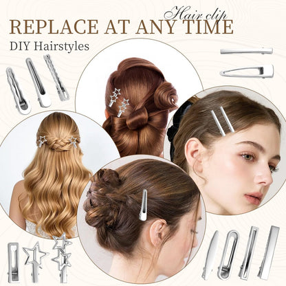 24PCS Silver Hair Clips Set - Cute Y2K Metal Barrettes, Anti-Slip Wavy Star Hair Clips for Women & Girls