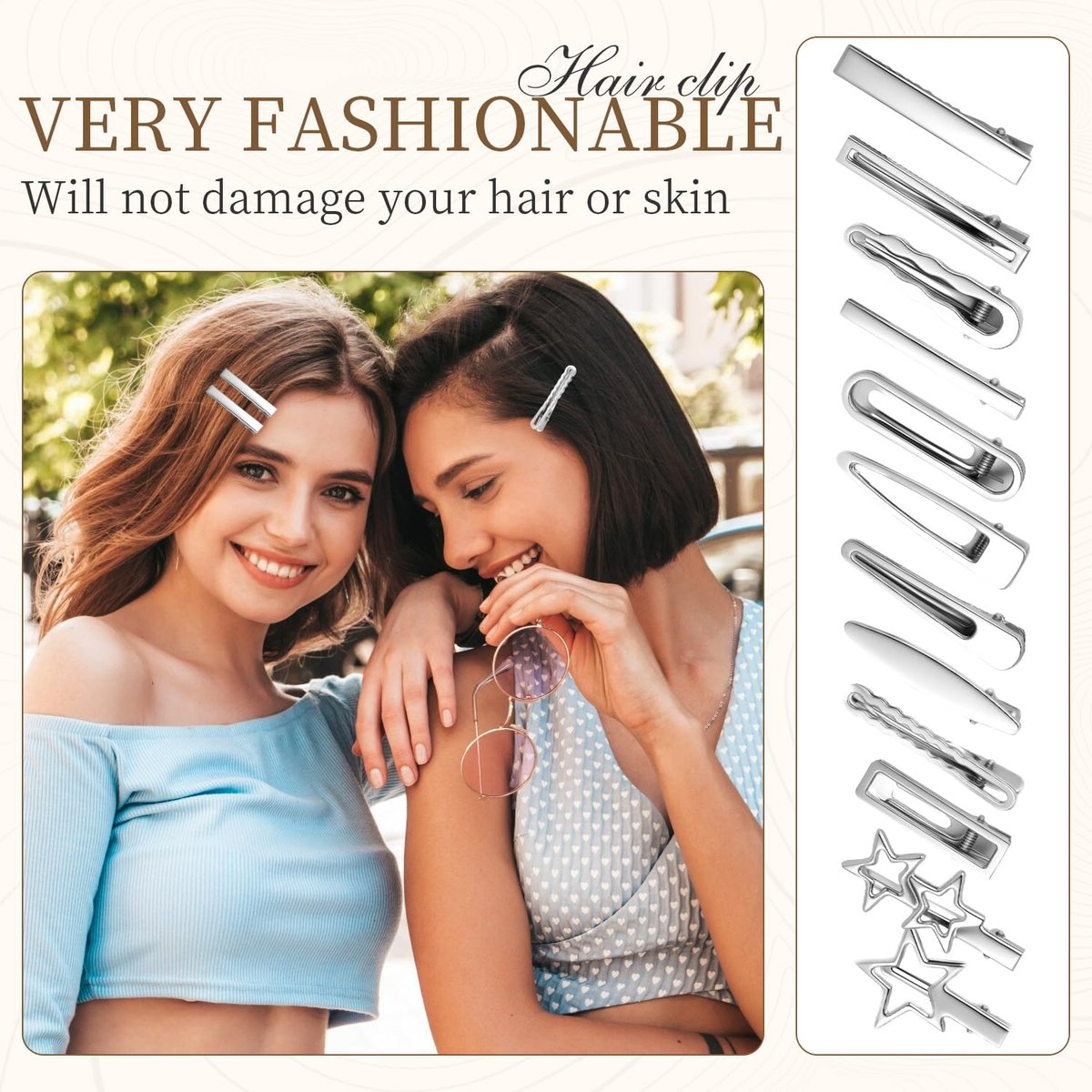 24PCS Silver Hair Clips Set - Cute Y2K Metal Barrettes, Anti-Slip Wavy Star Hair Clips for Women & Girls - görsel 7