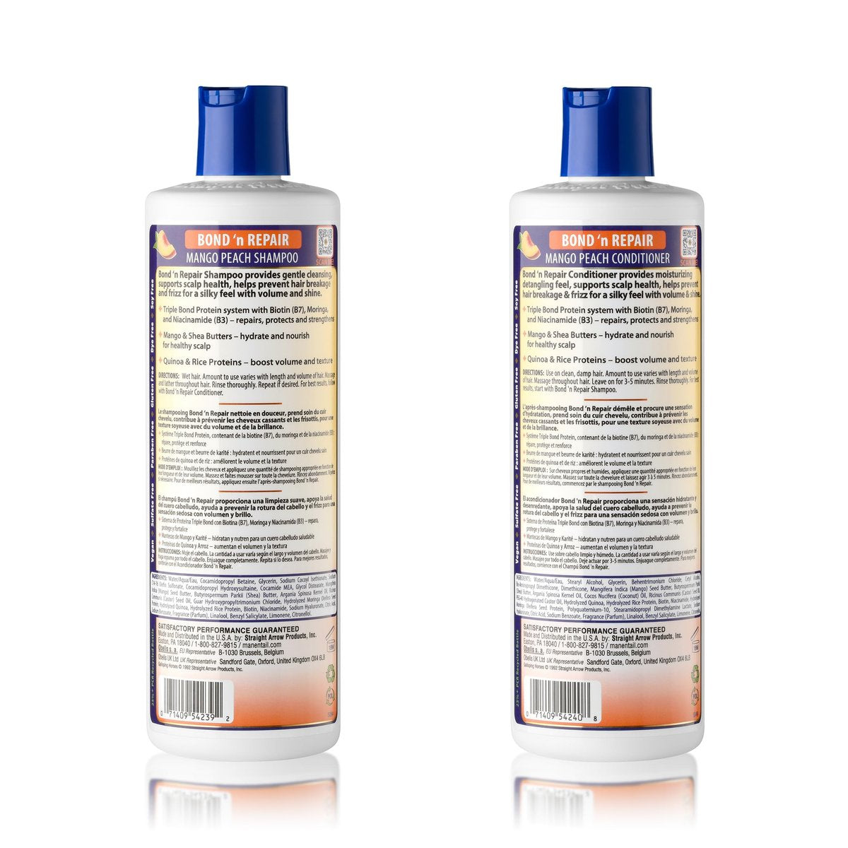 Mane 'n Tail Bond 'n Repair Shampoo & Conditioner Set – Sulfate-Free Strengthening Hair Care System, Anti-Breakage & Frizz Control, Triple Bond Repair with Moringa, Mango Peach 11.2 fl oz 2-Pack Avelisse