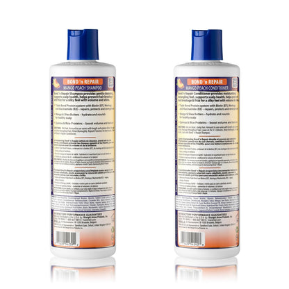Mane 'n Tail Bond 'n Repair Shampoo & Conditioner Set – Sulfate-Free Strengthening Hair Care System, Anti-Breakage & Frizz Control, Triple Bond Repair with Moringa, Mango Peach 11.2 fl oz 2-Pack Avelisse