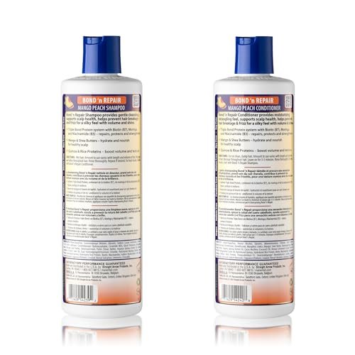 Mane 'n Tail Bond 'n Repair Shampoo & Conditioner Set – Sulfate-Free Strengthening Hair Care System, Anti-Breakage & Frizz Control, Triple Bond Repair with Moringa, Mango Peach 11.2 fl oz 2-Pack Avelisse
