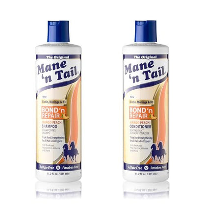 Mane 'n Tail Bond 'n Repair Shampoo & Conditioner Set – Sulfate-Free Strengthening Hair Care System, Anti-Breakage & Frizz Control, Triple Bond Repair with Moringa, Mango Peach 11.2 fl oz 2-Pack Avelisse
