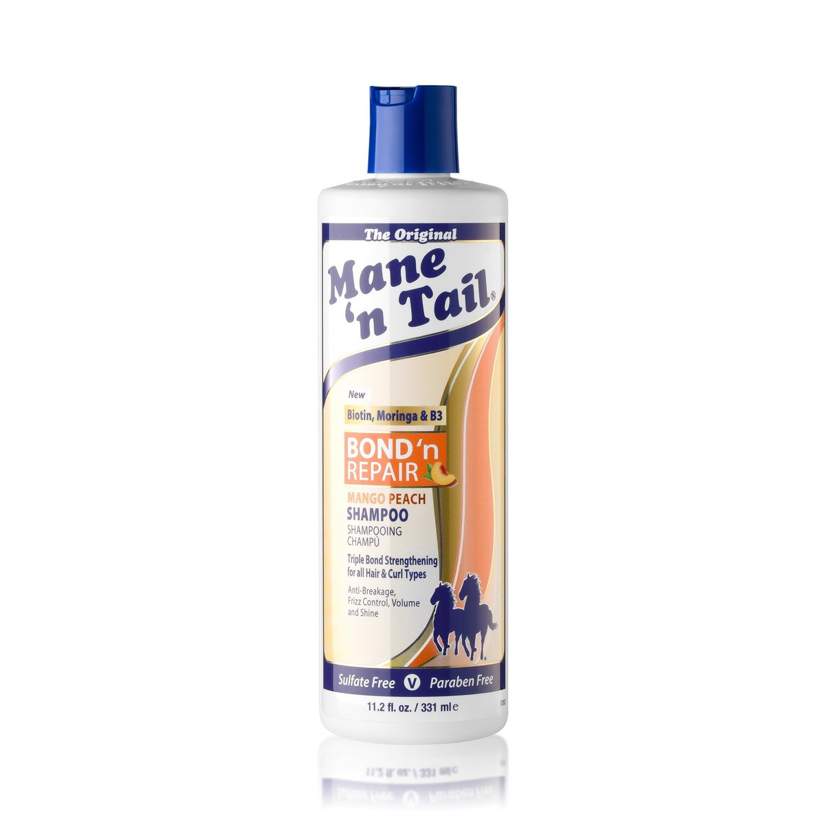 Mane 'n Tail Bond ’n Repair Shampoo - Sulfate-Free Strengthening Shampoo for Damaged Hair with Biotin, Moringa & Niacinamide, Anti-Breakage Triple Bond Repair, Mango Peach Scent, 11.2 fl oz - görsel 1