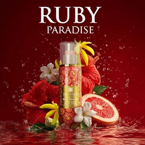 SPA CEYLON Ruby Paradise Body Spray – Fruity Floral Mist with Red Hibiscus, Jasmine & Ceylon Vanilla, Refreshing Women's Perfume, 200ml Avelisse