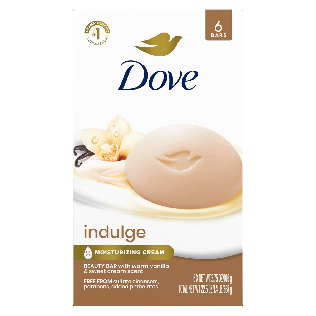 Dove Indulge Soap Bar 6 Bars - Warm Vanilla + Sweet Cream for Hydrated & Soft Skin, 3.75 oz Each - görsel 1