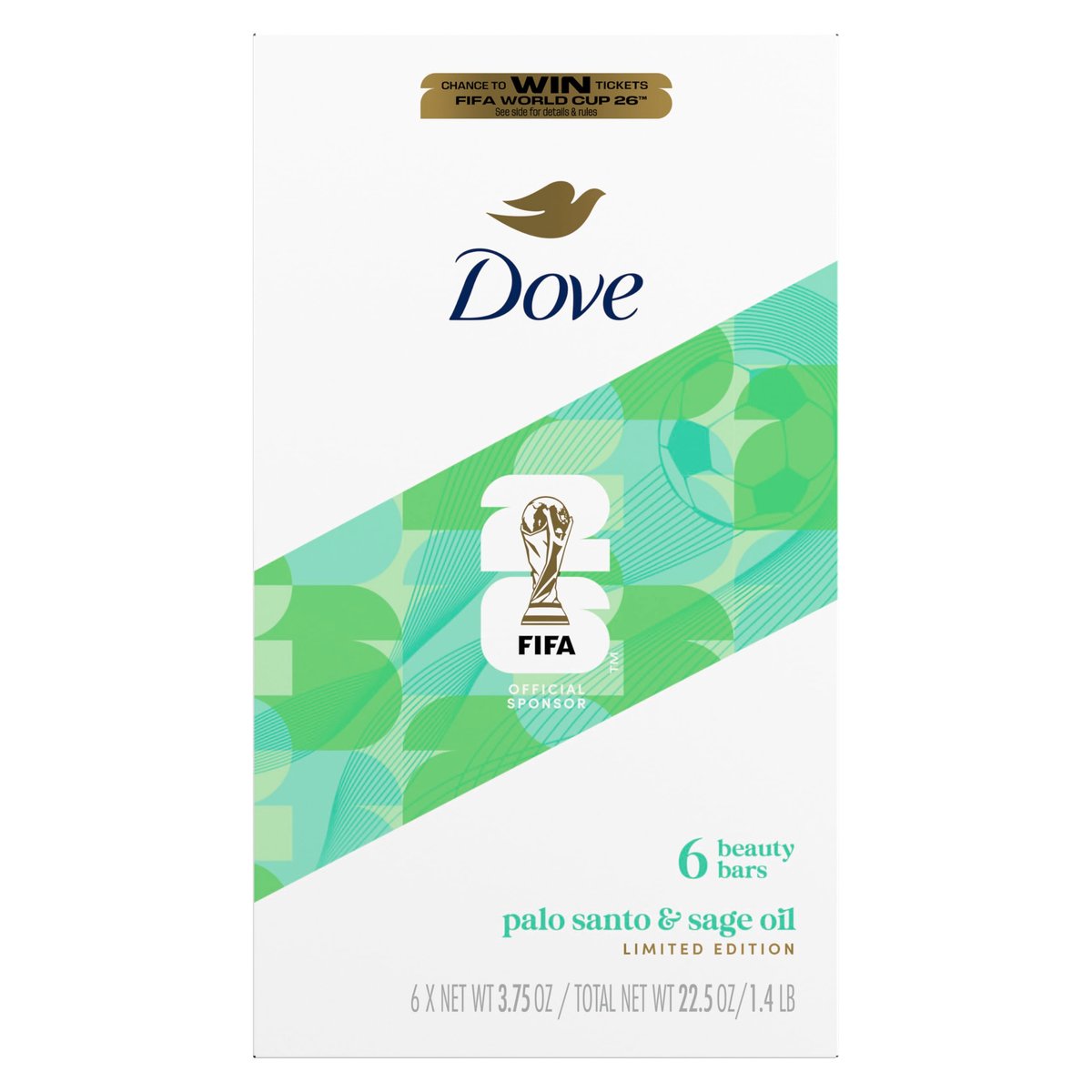 Dove Limited Edition FIFA Beauty Bar Soap - Palo Santo & Sage Oil Hydrating Cleanser, 6-Pack Avelisse