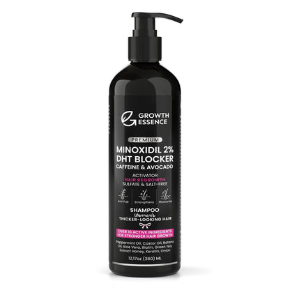 Growth Essence Premium 2% Minoxidil Shampoo for Women – Hair Regrowth with Biotin, Caffeine & DHT Blockers – Strengthening Formula with Keratin, Castor Oil, Green Tea & Rosemary – 12.17 fl oz Avelisse