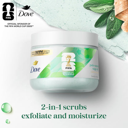 Dove FIFA World Cup 2026 Limited Edition Moisturizing Body Scrub – Palo Santo & Sage Oil, pH-Balanced Whipped Exfoliator for Hydrated, Radiant Skin, 15 oz