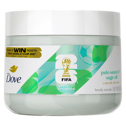 Dove FIFA World Cup 2026 Limited Edition Moisturizing Body Scrub – Palo Santo & Sage Oil, pH-Balanced Whipped Exfoliator for Hydrated, Radiant Skin, 15 oz