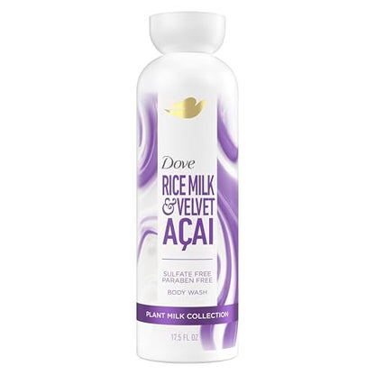 Dove Plant Milk Cleansing Body Wash Acai & Rice Milk for Moisturized Skin, 17.5 fl oz
