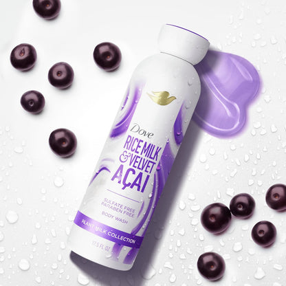 Dove Plant Milk Cleansing Body Wash Acai & Rice Milk for Moisturized Skin, 17.5 fl oz