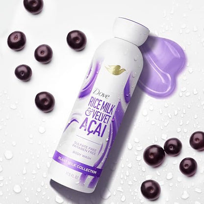 Dove Plant Milk Cleansing Body Wash Acai & Rice Milk for Moisturized Skin, 17.5 fl oz