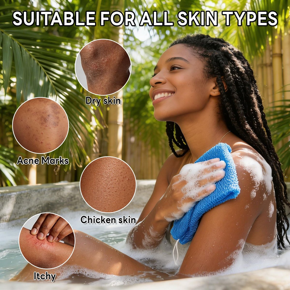 5 Pack African Net Sponge Authentic with Knots - Nylon Exfoliating Body Scrubber for Shower, Quick Dry Deep Exfoliation for All Skin Types - görsel 13