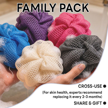 5 Pack African Net Sponge Authentic with Knots - Nylon Exfoliating Body Scrubber for Shower, Quick Dry Deep Exfoliation for All Skin Types