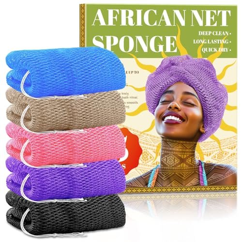 5 Pack African Net Sponge Authentic with Knots - Nylon Exfoliating Body Scrubber for Shower, Quick Dry Deep Exfoliation for All Skin Types - görsel 2