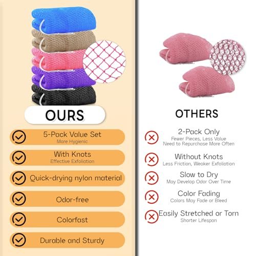 5 Pack African Net Sponge Authentic with Knots - Nylon Exfoliating Body Scrubber for Shower, Quick Dry Deep Exfoliation for All Skin Types - görsel 10
