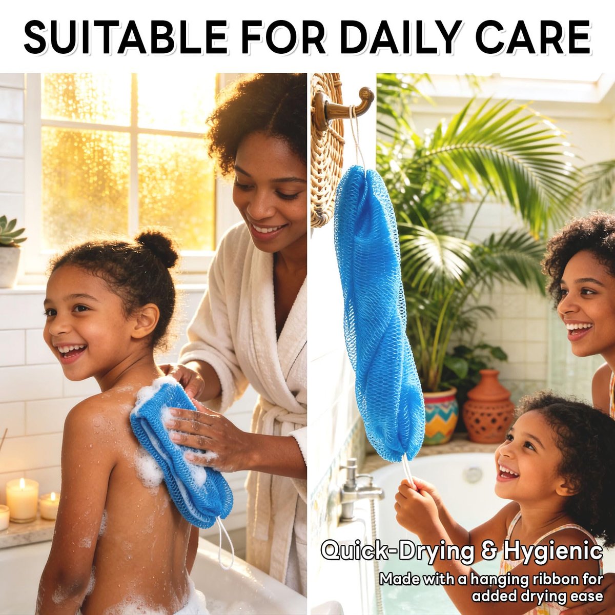 5 Pack African Net Sponge Authentic with Knots - Nylon Exfoliating Body Scrubber for Shower, Quick Dry Deep Exfoliation for All Skin Types - görsel 11