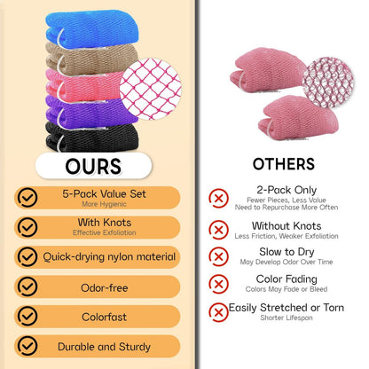 5 Pack African Net Sponge Authentic with Knots - Nylon Exfoliating Body Scrubber for Shower, Quick Dry Deep Exfoliation for All Skin Types