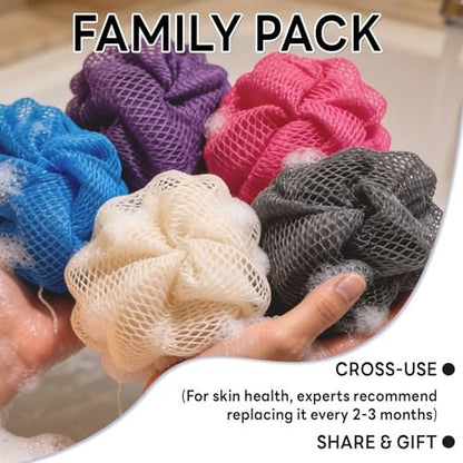 5 Pack African Net Sponge Authentic with Knots - Nylon Exfoliating Body Scrubber for Shower, Quick Dry Deep Exfoliation for All Skin Types