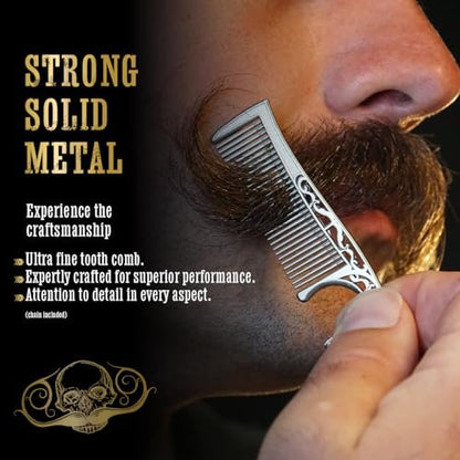 Mustache Comb on Stainless Steel Metal Chain Necklace – Dual-Sided Comb for Men, Fine & Wide Teeth for Precise Moustache Styling – Durable, Compact, Travel-Friendly Grooming Tool for Facial Hair Care Avelisse