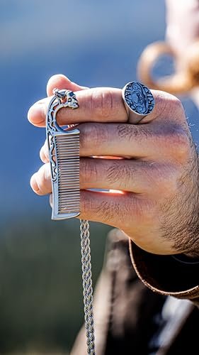 Mustache Comb on Stainless Steel Metal Chain Necklace – Dual-Sided Comb for Men, Fine & Wide Teeth for Precise Moustache Styling – Durable, Compact, Travel-Friendly Grooming Tool for Facial Hair Care Avelisse