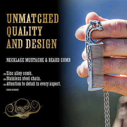 Mustache Comb on Stainless Steel Metal Chain Necklace – Dual-Sided Comb for Men, Fine & Wide Teeth for Precise Moustache Styling – Durable, Compact, Travel-Friendly Grooming Tool for Facial Hair Care Avelisse